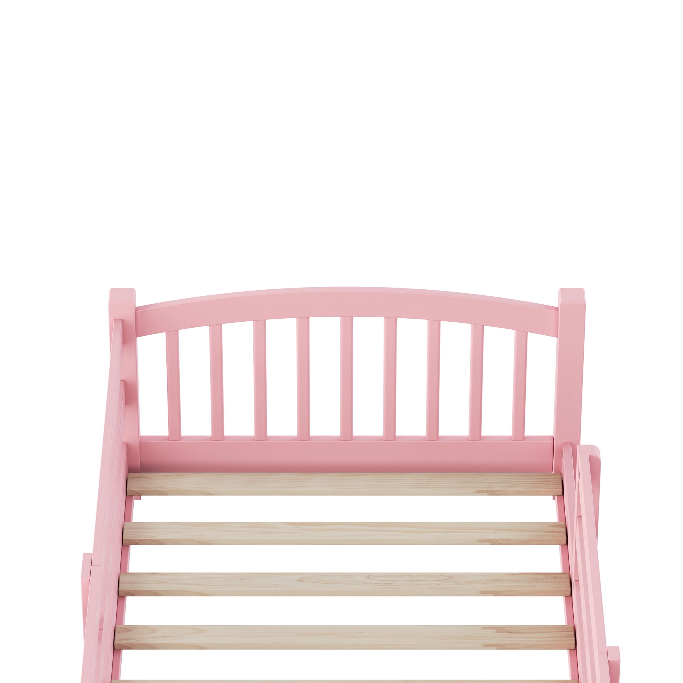 Noble House Twin Floor Bed with Slats, Safety Guardrails, Solid Wood Frame, Pink