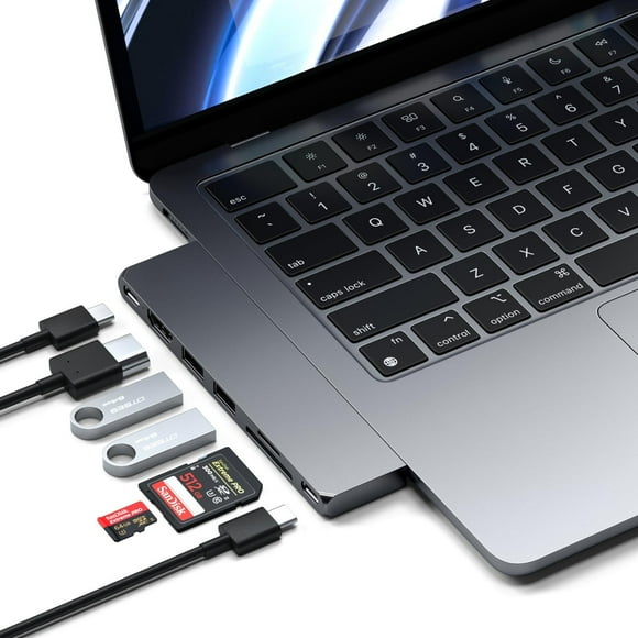 Adaptador Multipuertos Pro Slim SATECHI Gris Espacial con USB C Hub y Resolución 4K para MacBook Pro multicolor