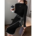thumbnail image 1 of Vestido de punto de manga larga para mujer, suéter ajustado con cordones, falda de fondo, elegante, a la moda, para oficina, otoño e invierno, novedad, 1 of 6
