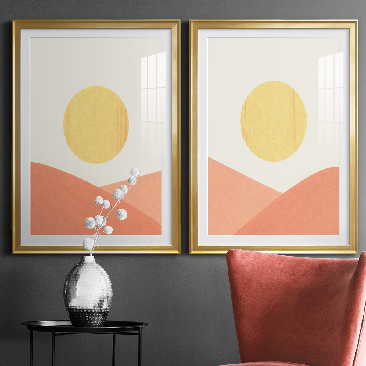 Wexford Home Simple Boho Sun I Premium Framed Print, 30.5" x 42.5" - Ready to Hang, Gold (Set of 2)