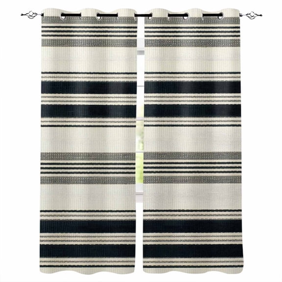 Fsddascl Black Grey Striped Blackout Curtains for Bedroom/Living Room, Thermal Insulated Kitchen Curtains, Farmhouse Vintage Stripe Grommet Darkening Window Treatment Drapes 42"x84"x2