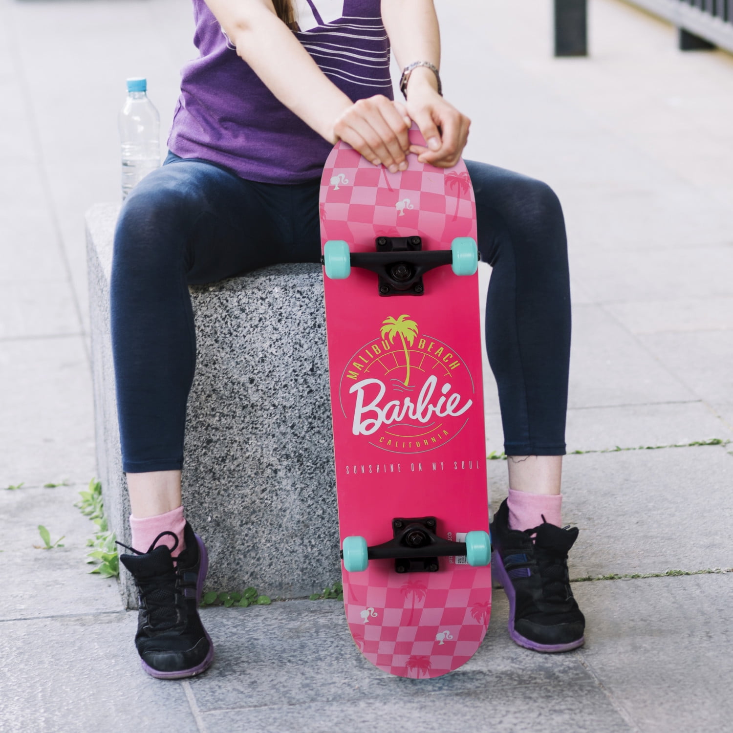 Barbie Malibu Beach 31" Complete Skateboard, Pink Checkered, Kids Ages 6+, Pink