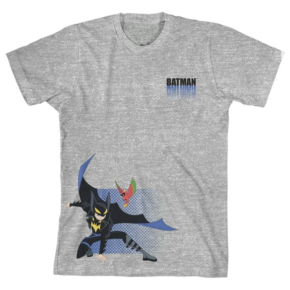 DC Comic Book Batman Corner Placement Youth Boys Heather Grey Graphic Tee Shirt-M