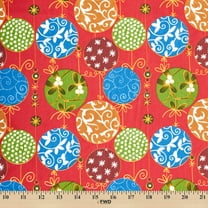 Holiday Ornament Print Broadcloth Fabric - Red Multi-Color Polyester Cotton 58/60" By The Yard