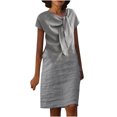 thumbnail image 1 of Fshaion Robe d'Été pour Femmes 2024 Grande Taille Col Rond Noué Manches Courtes Couleur Coton Lin Robe Longueur Genou avec Manches Courtes et Col Rond Liquidation à Moins de 10!, 1 of 5