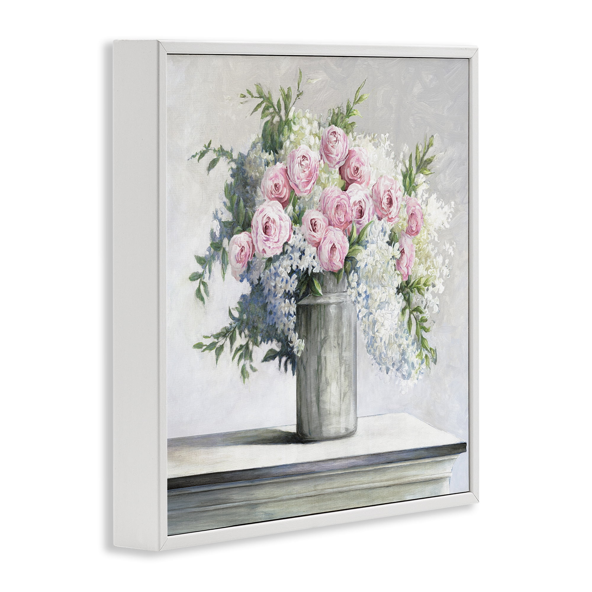 Stupell Industries Soft Pink Roses Botanical & Floral Painting White Framed Art Print Wall Art, 12 x 12