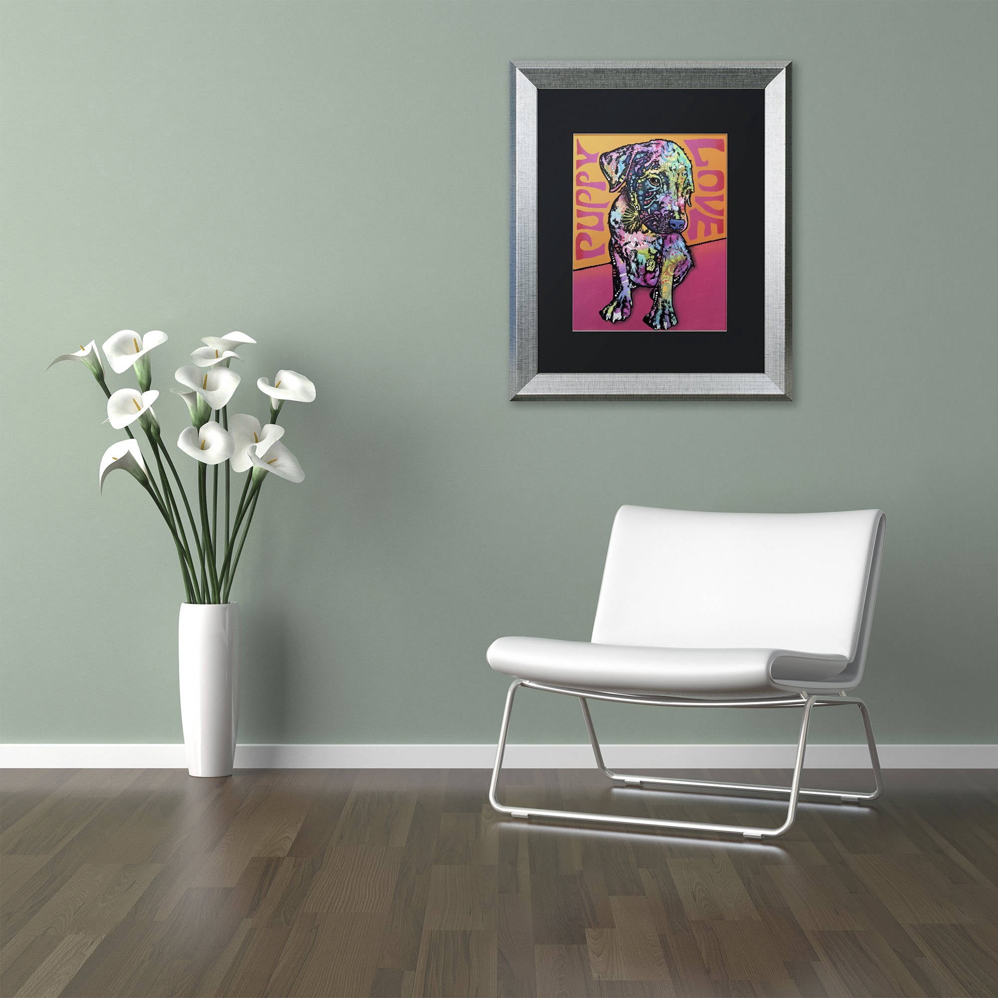 Trademark Fine Art 'Puppy Love' Canvas Art by Dean Russo, Black Matte, Silver Frame