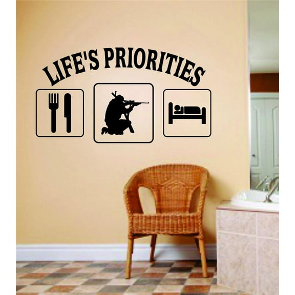 Lifes Priorities : Eat Hunt Sleep Letters With Deer Buck Image Animal Hunting Hunter Boys Sticker Vinyl Wall Decal 6 X 12 Inches