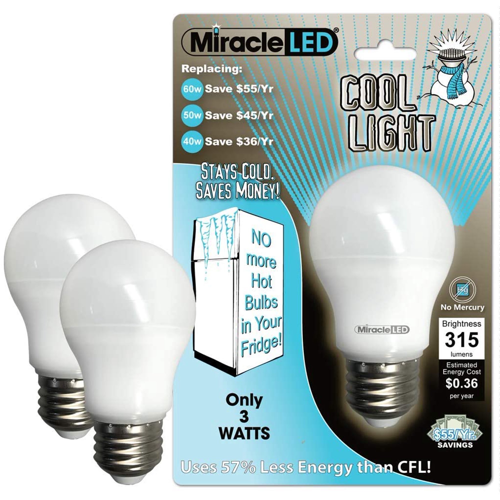 Miracleled 604724 3 Watt Refrigerator And Freezer Light Long Life Energy Saver Bulb Cool White 2 Pack Walmart Canada