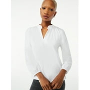 Free Assembly Women's Split Neck Top with Blouson Sleeves