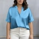 thumbnail image 5 of Mujeres Más Tamaño Manga Corta Tops Color Sólido Cuello Redondo Casual Camiseta Suave Transpirable, Mujeres Más Tamaño de Verano Tops, 5 of 7