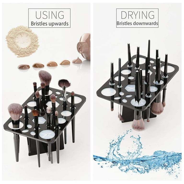 Beakey Makeup Brush Drying Rack, Collapsible Acrylic Makeup Brush Holder, Makeup Brush Dryer Stand with 28 Holes, for Storing and Drying Various
