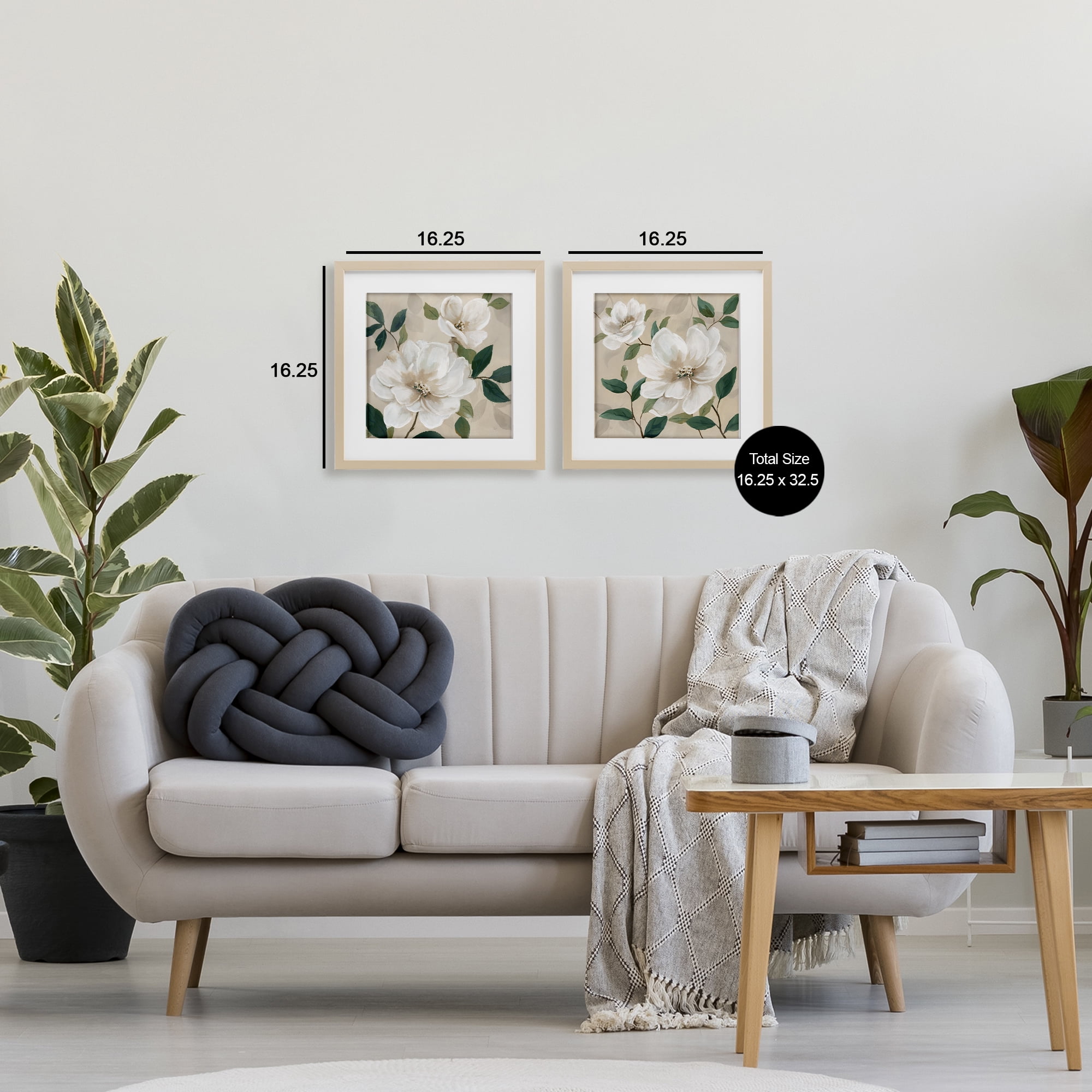 Stupell Industries Serene White Blossoms & Foliage 2 Piece Birch Framed Print Under Glass Set, design by Nan