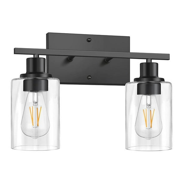 Lámpara de tocador industrial para decoración de pasillo, color negro mate con pantallas de vidrio transparente, apliques de pared para una fácil instalación en la sala de estar y el dormitorio