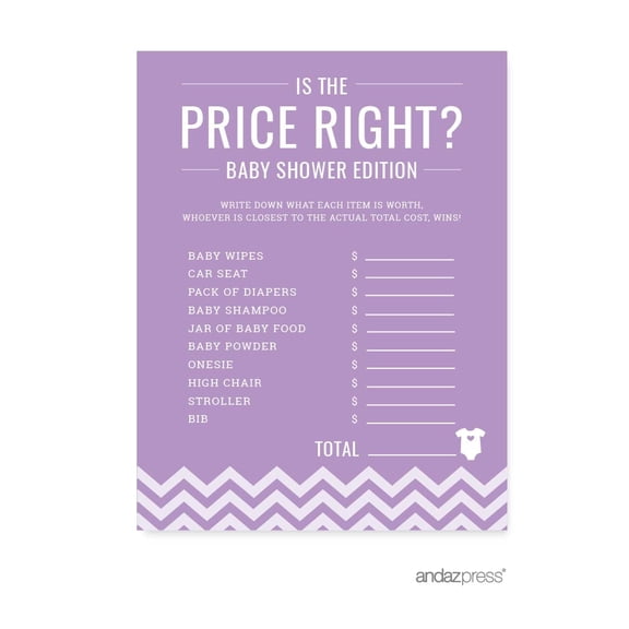 Koyal Wholesale Lavender Chevron Girl Baby Shower “Is the Price Right” Game Cards – 20-Pack
