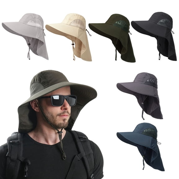 HOMEIORA 1pc Waterproof Breathable Outdoor Sun Hat for Men & Women, Wide Brim Design, with UPF 50 Safari Cap Wide Brim Fishing Hat with Neck Flap, Light Gray