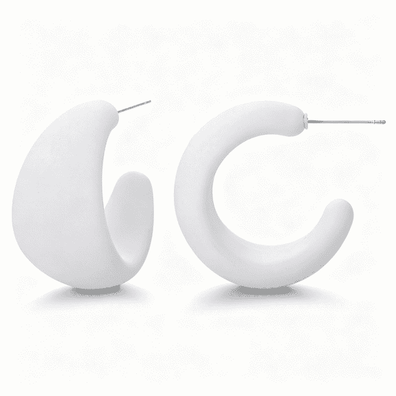 DESIGNICE Small Hoop Earrings for Women, White C-Shaped Geometric Design