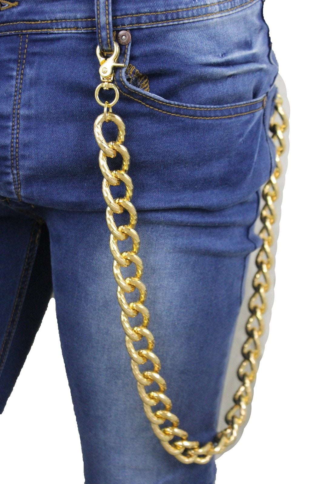 Gold Metal Strong Men Wallet Chain Textured Chunky Jean Biker