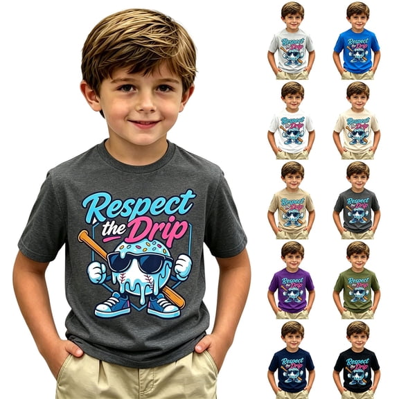 Gelikeya Kids Boys Baseball T-Shirt, Short Sleeve Crew Neck Tee, Cool Trendy Sport Top for Toddler Boys (Beige, 2-3 Years)