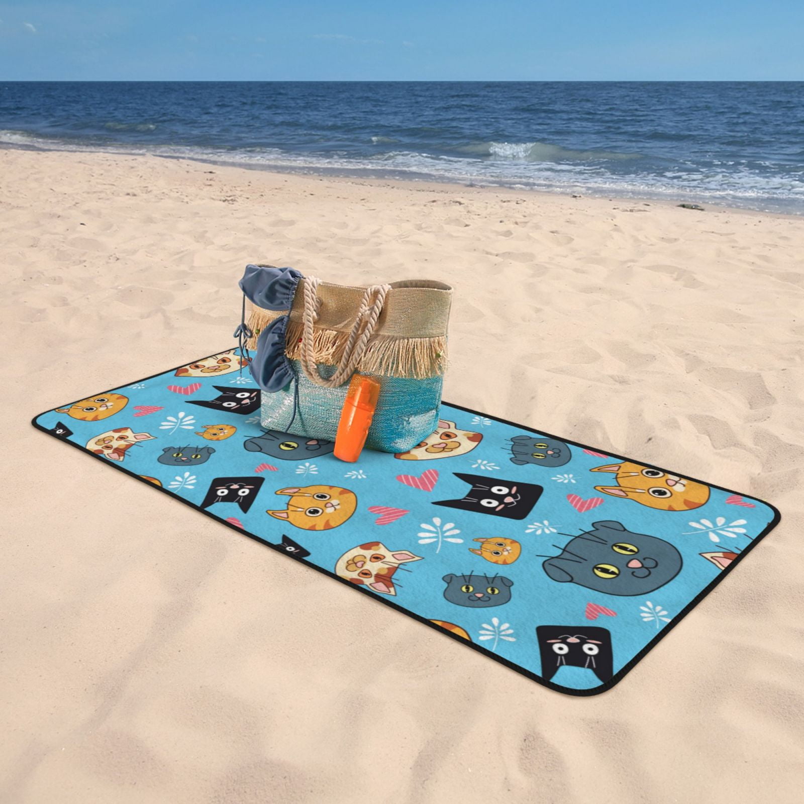 Cotton Bath Towels for Bathroom - Abstract Cute Cartoon Cat Face Microfiber Quick Dry Towels for Body Bath Sheets, Personalized Beach Towel, Soft Shower Towels for Travel Home Beach 27*55in