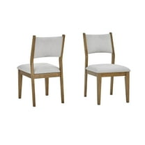 Roundhill Furniture Parker Upholstered Dining Chairs, Set of 2, Light Oak and Gray
