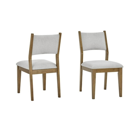 Roundhill Furniture Parker Upholstered Dining Chairs, Set of 2, Light Oak and Gray