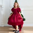 thumbnail image 4 of Girls Elegant Princess High Low Dress with Puff Sleeves Satin Formal Gown, 4 of 5
