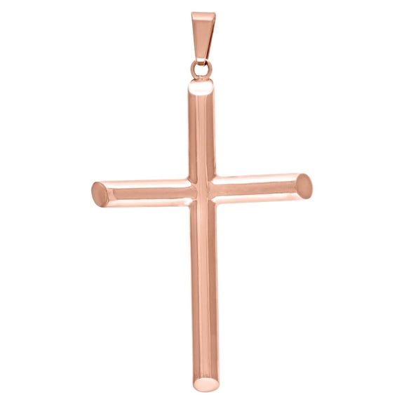 925 Sterling Silver Rose-tone Unisex Hollow Tube Cross Religious Charm Pendant Necklace 64.8x40.6mm Wide Pendant for Wom