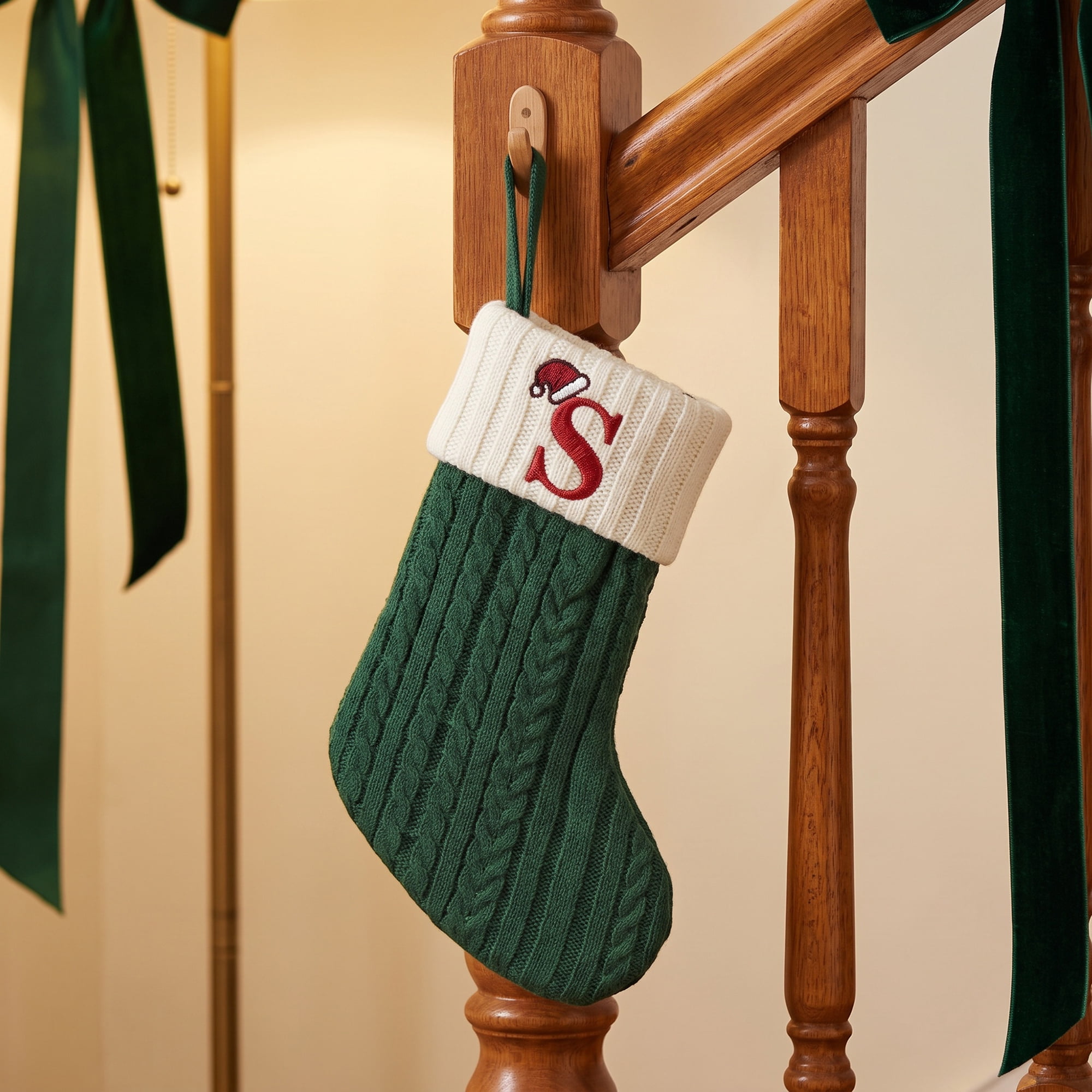 Unique Bargains Christmas Luxury Grand Hearth Accent Stocking Green Letter S 8"