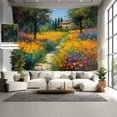 thumbnail image 3 of Oil painting tapestry Forest Flower fields, sea of ​​flowers tapestry landscape painting hanging, country decoration for living room, bedroom 78.4×59.05 inches, 3 of 6