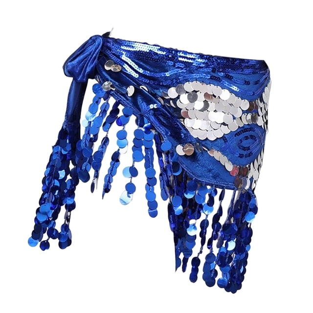 Pañuelo de cadera para danza del vientre, disfraz con lentejuelas y falda con borlas para fiesta en club, mujeres y niñas Azul oscuro