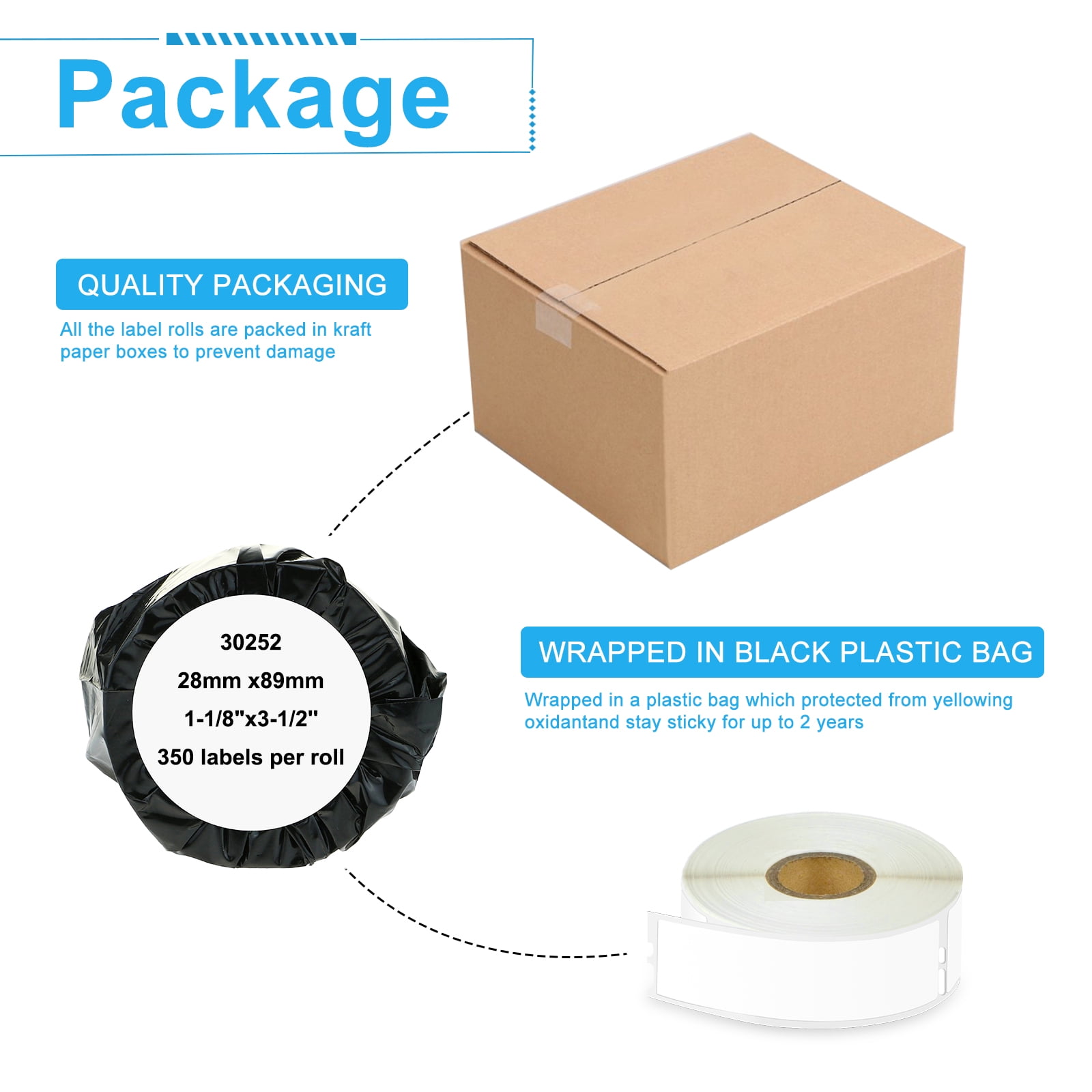 NineLeaf 6 Rolls Compatible for DYMO 30252 1-1/8 in x 3-1/2 in Shipping Address Barcode Labels, 350 Labels Per Roll