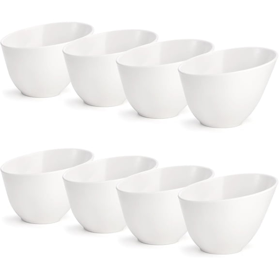 8 Pack Angled Melamine Serving Bowls, Large Party Snack, Salad, Fruit & Candy Bowls for Weddings, Buffet, Offices, White