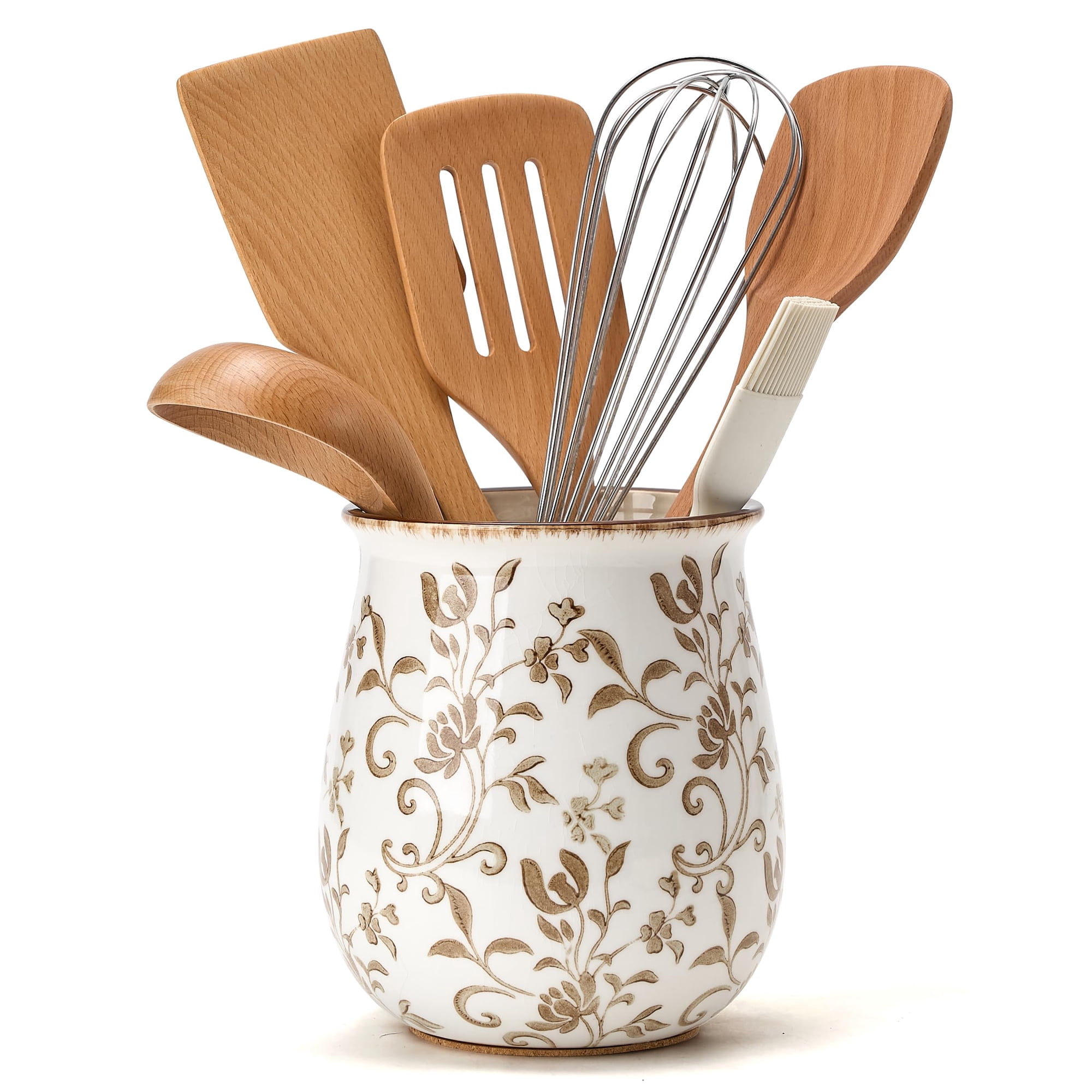 Utensil Holder for Kitchen Counter Modern Farmhouse Cooking Utensil Holder and Crock Home Kitchen Decor Ceramic Utensil Organizer for Spatula Ladle Eggbeater