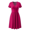 thumbnail image 4 of Ecqkame Summer Dresses for Women V Neck Short Sleeve Empire Waist Tummy Control Casual Long Dress Lightweight Flowy Vacation Dress Hot Pink M, 4 of 7