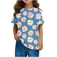 thumbnail image 2 of Spazoro Toddler Girls T-shirts, Casual Crewneck Summer Floral Print Short Sleeve Tops Tee Blue Size 3 T, 2 of 9