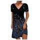 thumbnail image 2 of ICHUANYI Clearance Womens Summer Printing Short Sleeve V Neck Mid Thigh Length Dresses Fashion Dress(Blue, L) ICHUANYI WER2023081012361, 2 of 5