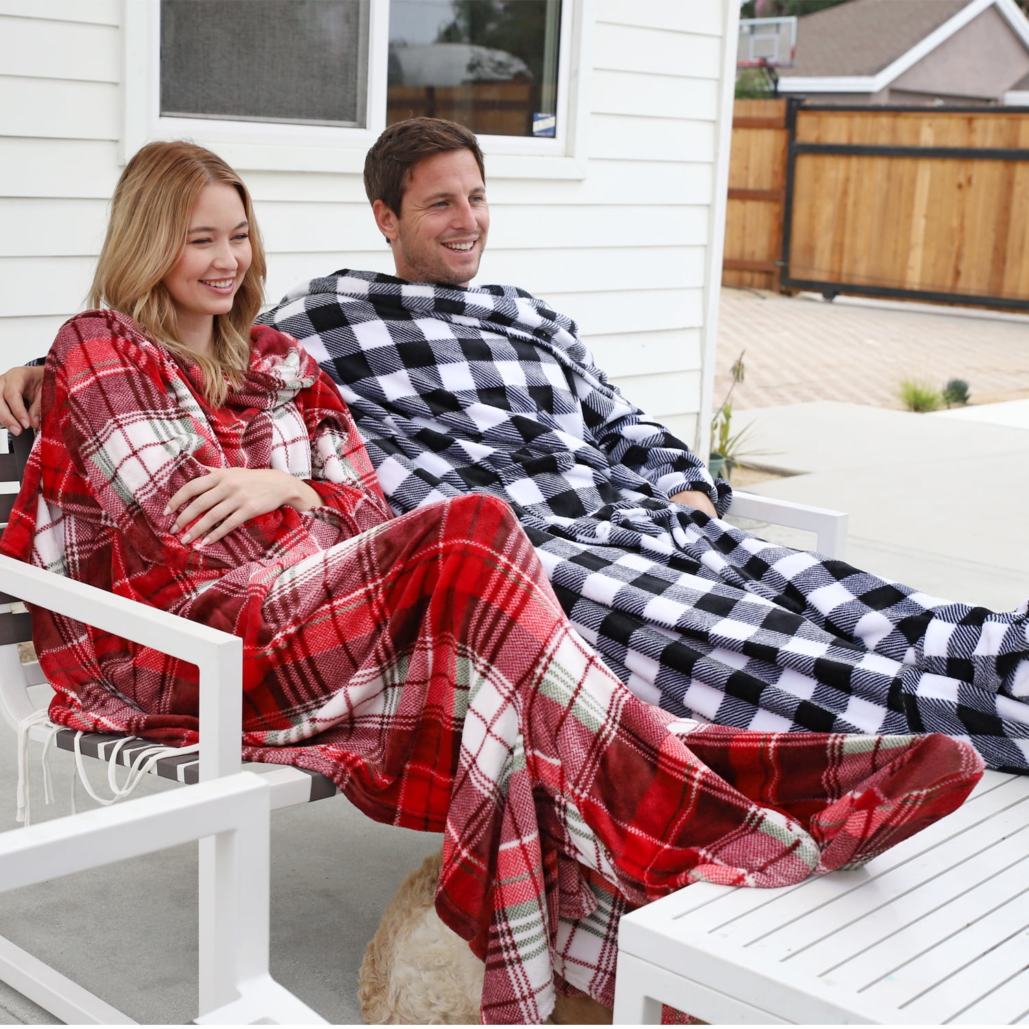 Catalonia Wearable Fleece Blanket with Sleeves and Foot Pockets for Adult Women and Men, Micro Plush Comfy Wrap Sleeved Throw Blanket Robe, Large, Red Plaid, 75" x 53"