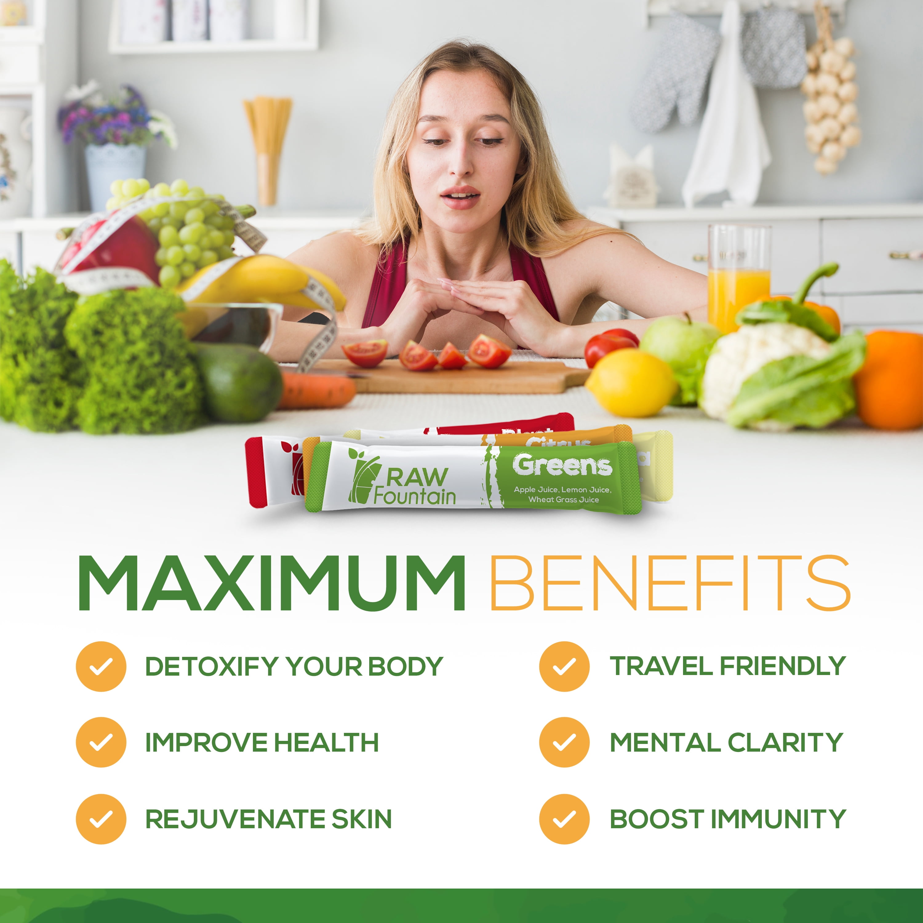 3 Day Juice Cleanse Detox, 24 Powder Packets, Travel & Vegan Friendly, Weight Loss Program, All Natural