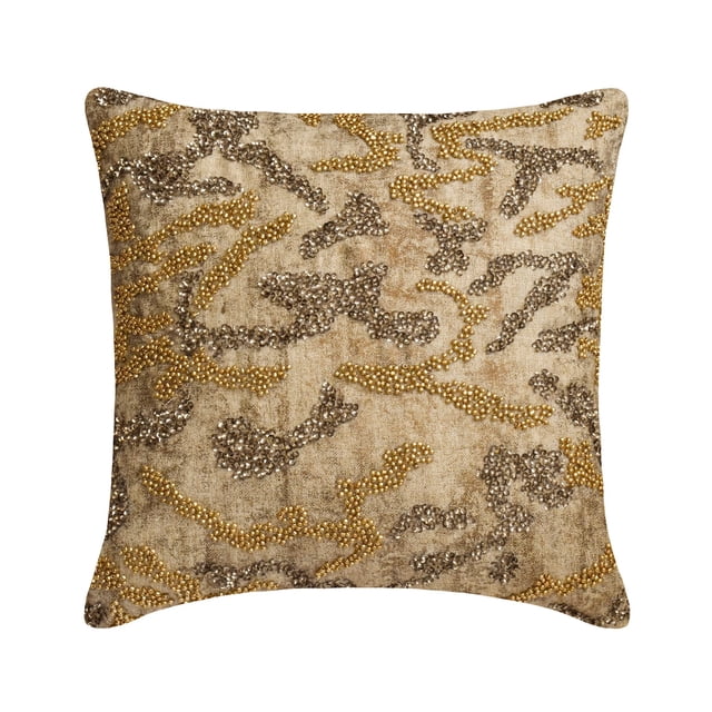 The HomeCentric Decorative Gold Pack of 2, 18"x18" (45x45 cm) Pillow Covers, Jacquard Foil & Beaded Throw Pillows For Sofa, Abstract Pattern Modern Style - We R Golden