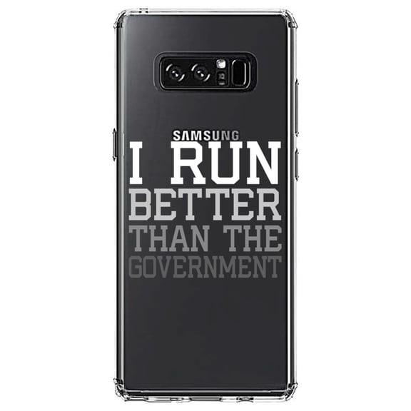 DistinctInk Clear Shockproof Hybrid Case for Samsung Galaxy Note 8 - TPU Bumper Acrylic Back Tempered Glass Screen Protector - I Run Better Than the Government