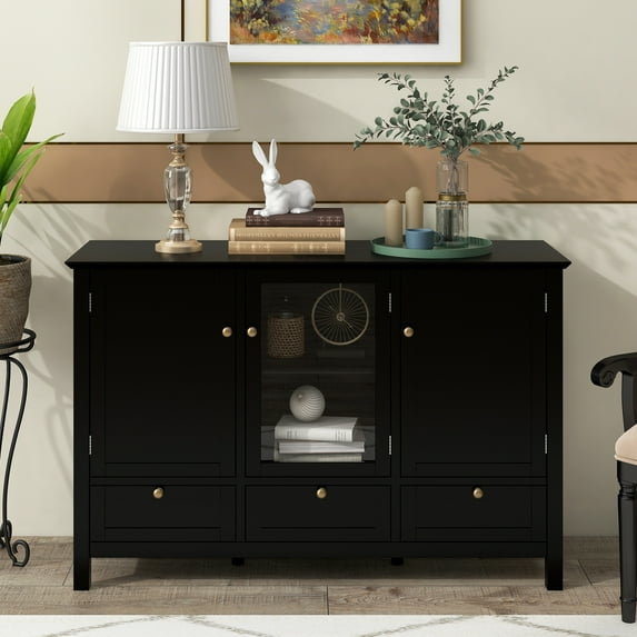 EUROCO Sideboard Storage Cabinet with 3 Drawers & 3 Doors,44.9" Wide Buffet Cabinet for Dining Room, Living Room, Kitchen(Black)
