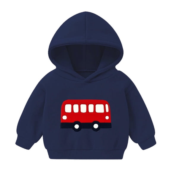 FAIOROI Toddler 4T Hoodie - School Bus Print Polyester Soft, Navy Machine Washable for Everyday School Play Spring Fall