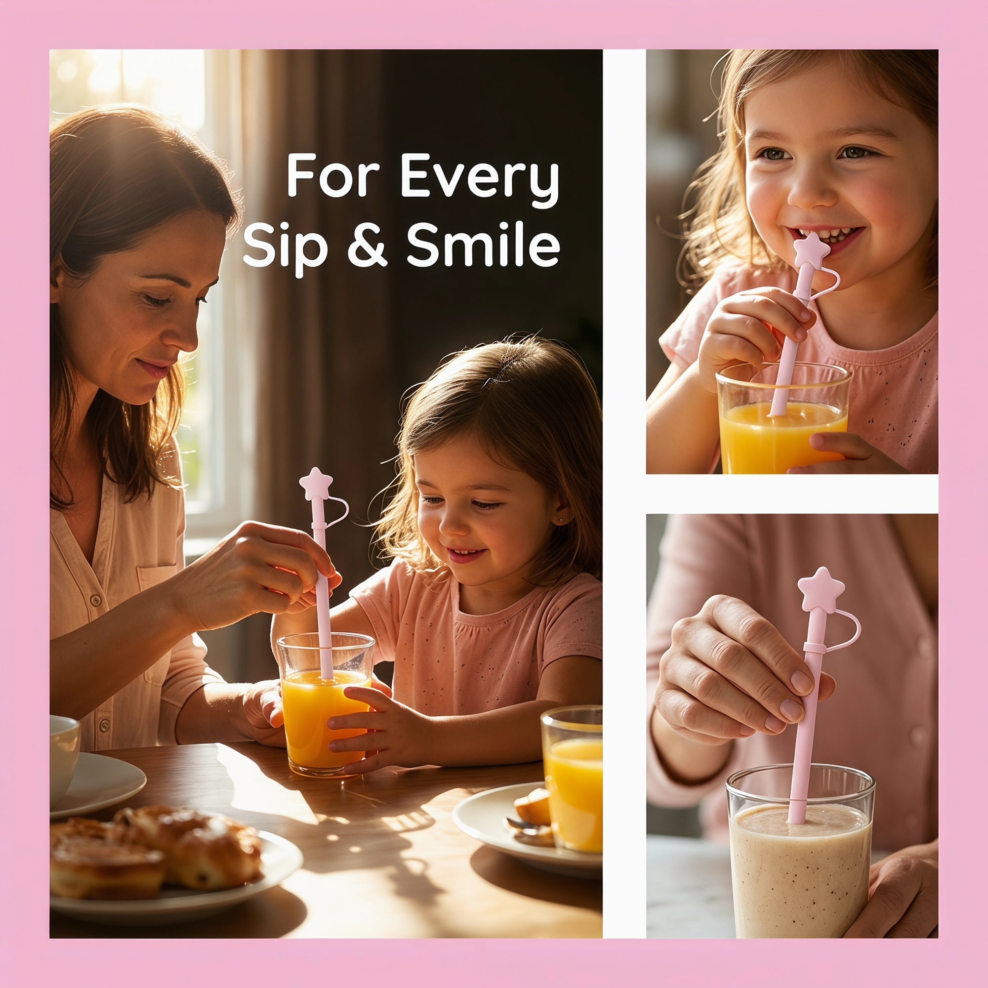 Unique Bargains 6Pcs Reusable Silicone Straws Drinking Straws Light Pink
