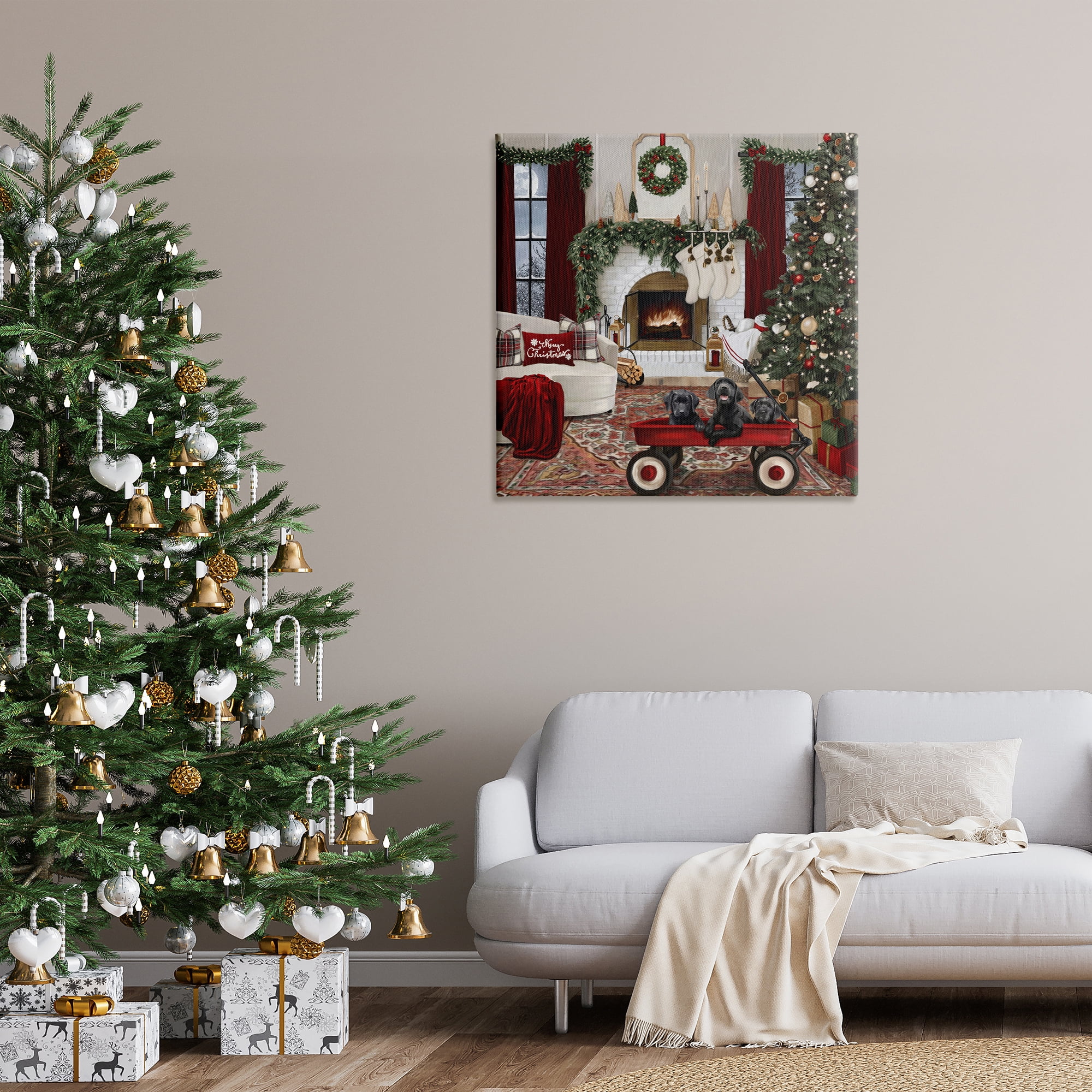 Stupell Industries Christmas Hearth Lounge Holiday Painting Gallery Wrapped Canvas Art Prints Wall Art, 36 x 36