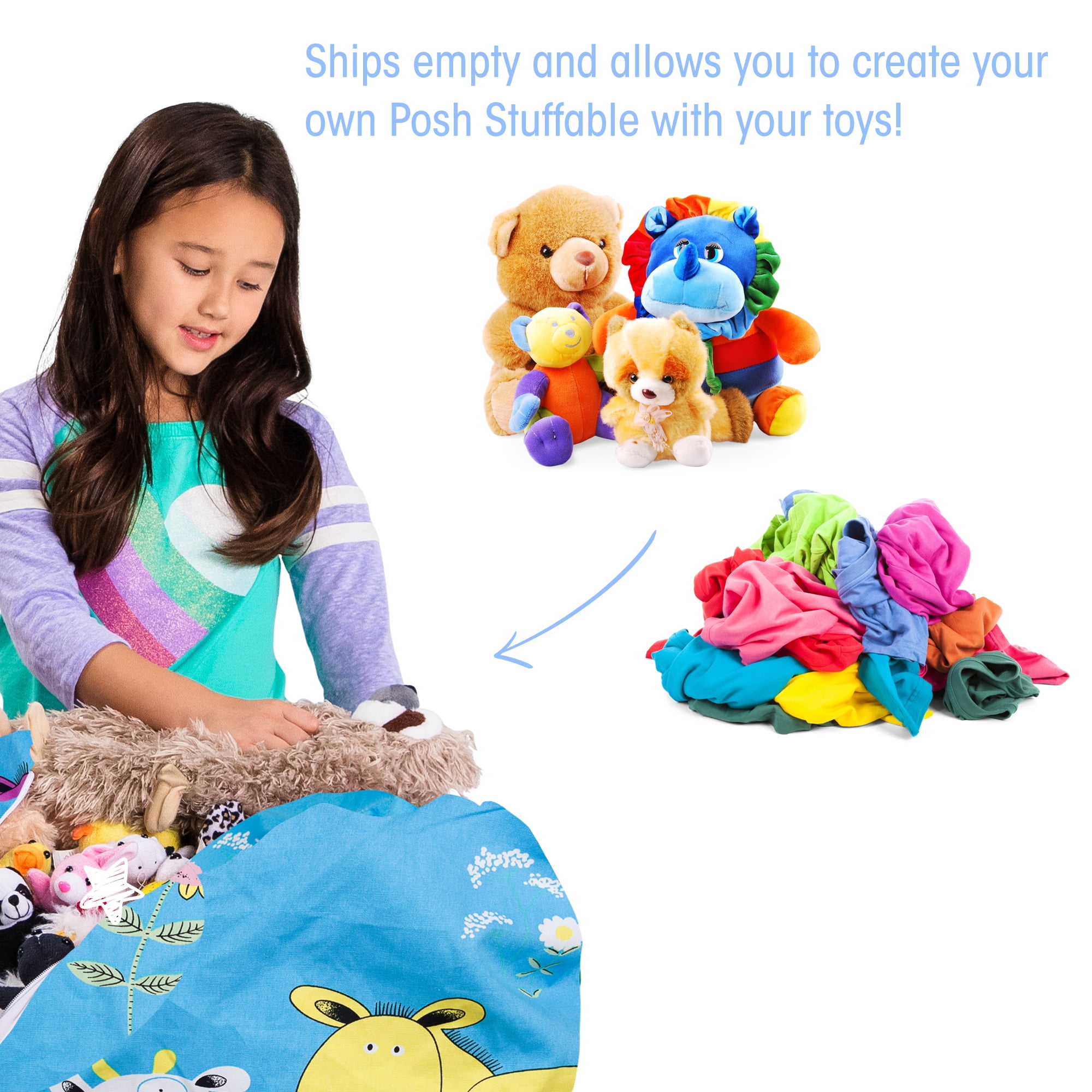 Posh Creations Bean Bag Stuffable Cover Only-Toy Organizer, Canvas,Kids, 2 ft, Farm Animals on Blue
