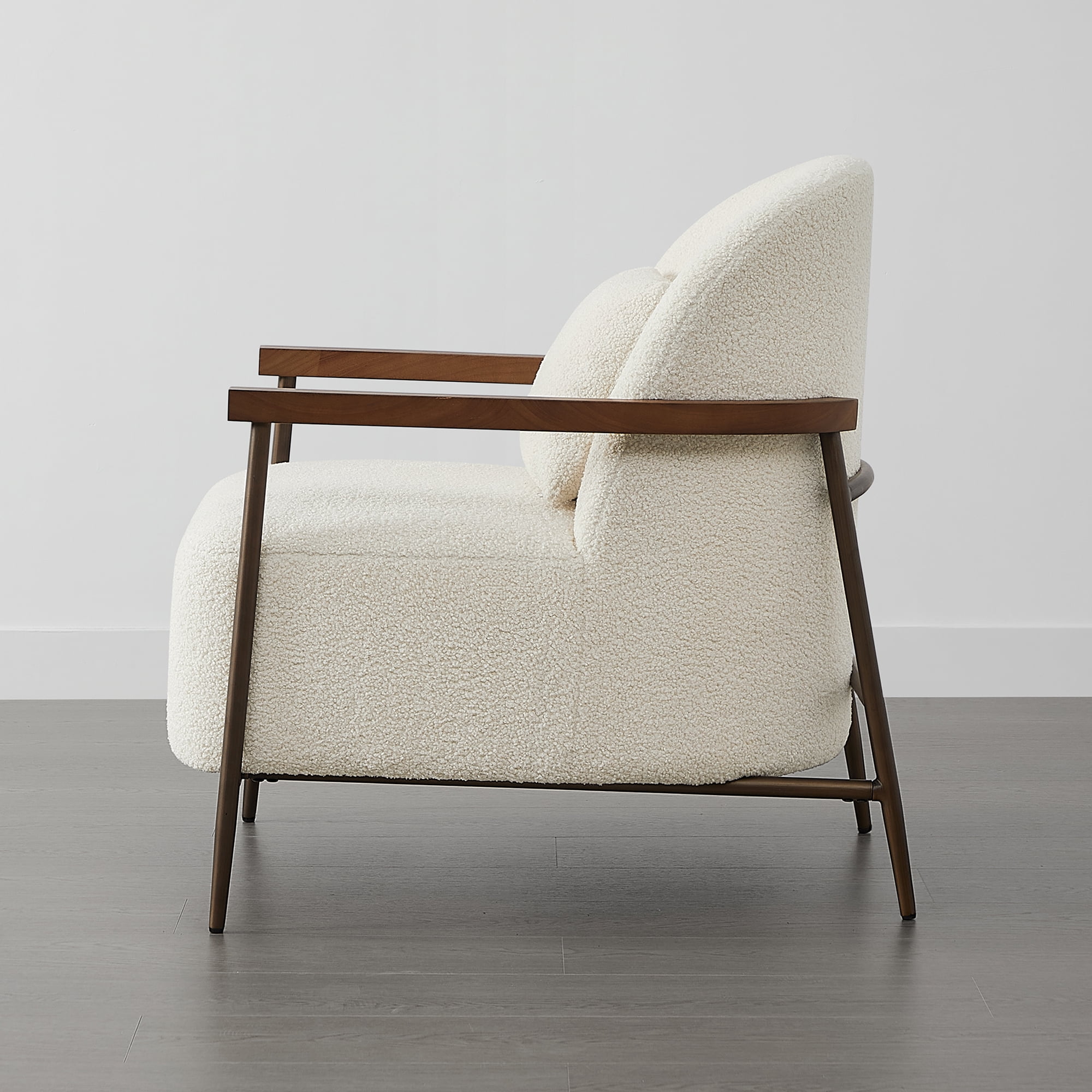 Spruce & Spring Modern Upholstered Faux Sherpa Accent Chair with Wood Arms and Metal Legs, Set of 2, Ivory