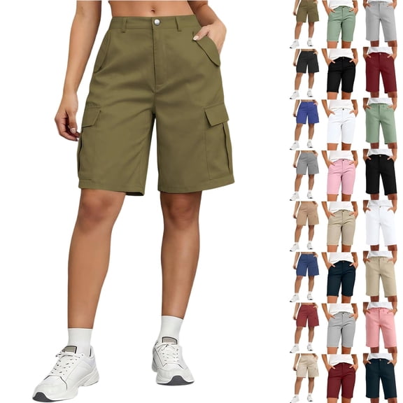 Tqcoqu Womens Hiking Cargo Shorts Stretch Quick Dry Cargo Shorts with Pockets for Casual Golf Travel and Workout,Beige Women's S-XXXL