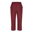 thumbnail image 5 of Bloomae Capri Pants for Women Casual 2025 Summer Drawstring Elastic High Waist Linen Pants Wide Leg Plus Size Lounge Capris with Pockets Wine M, 5 of 6