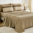 thumbnail image 5 of 7 Pieces Comforter Set Queen Size, Brown Striped Bed in a Bag Comforter and Sheet Set, Bohemian Soft Lightweight Micorfiber Bedding Set for All Season (90"×90"), 5 of 8